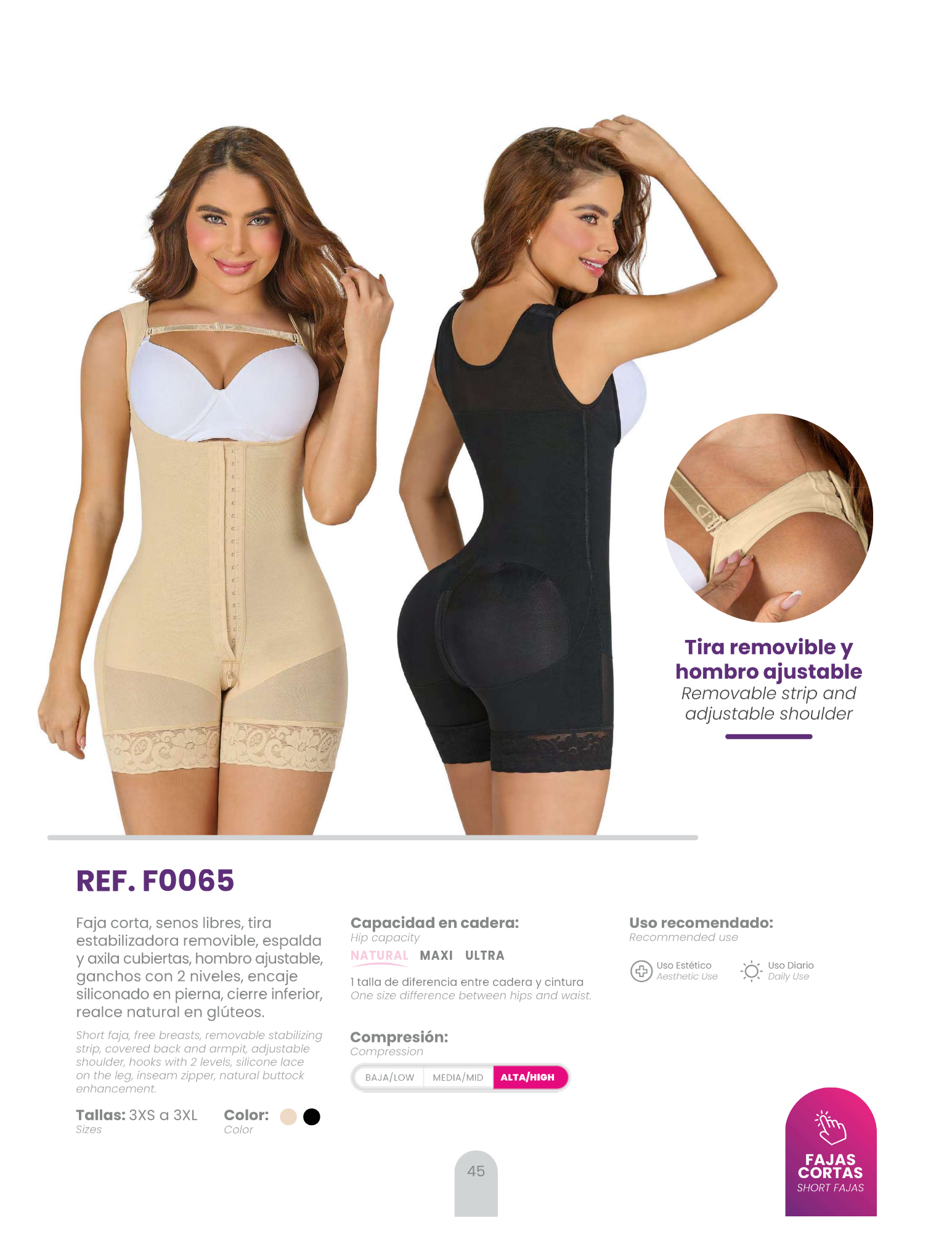 Short Faja Free Breasts – Removable Strip & Adjustable Shoulder | REF. F0065