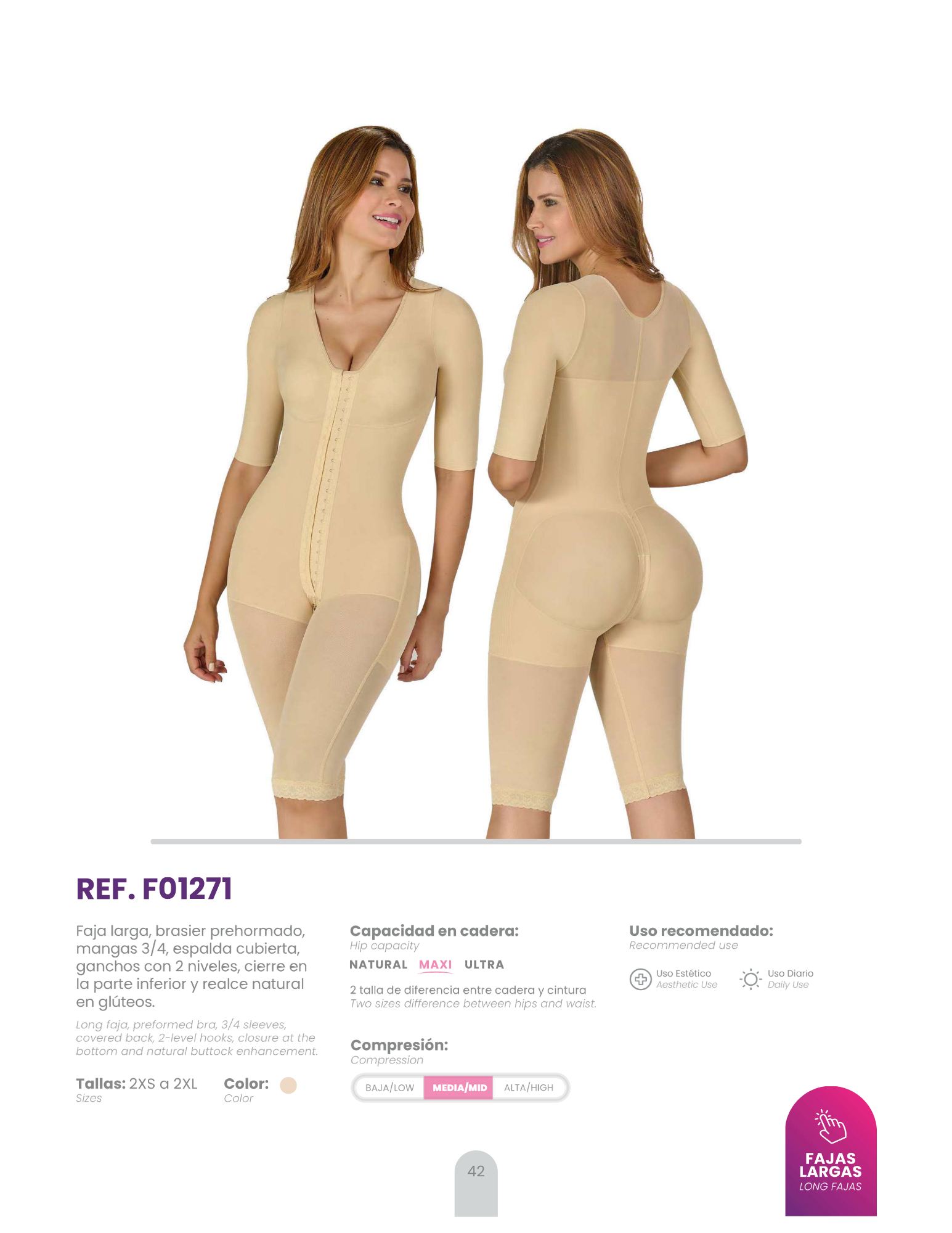 Long Faja Preformed Bra – 3/4 Sleeves & Natural Butt Lift | REF. F01271
