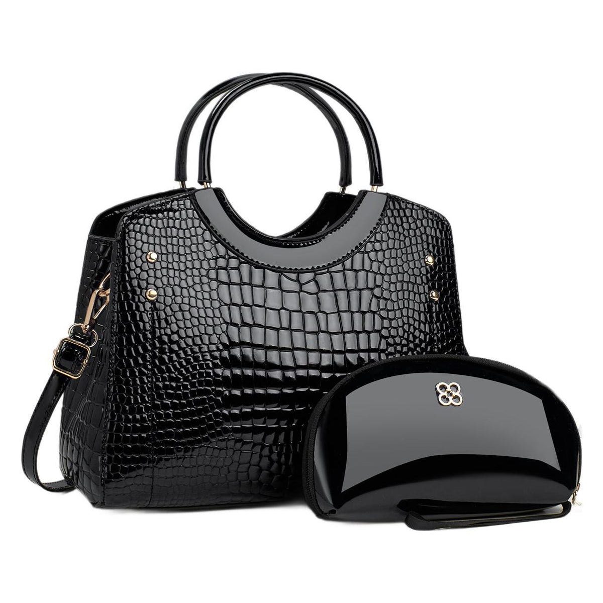 Handbag snake patterned mother and child bag shiny leather platinum bag