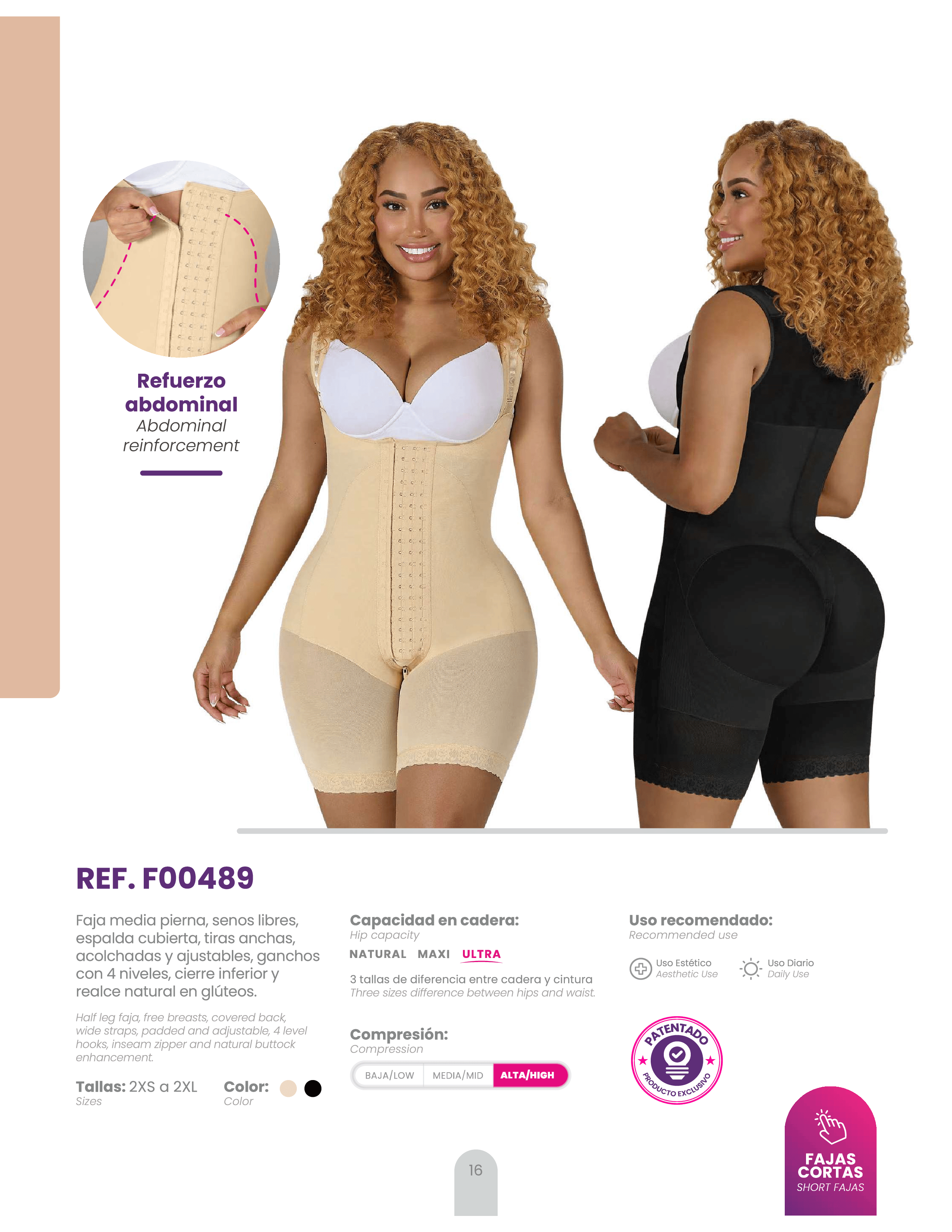 Half Leg Faja Free Breasts – Abdominal Reinforcement | REF. F00489