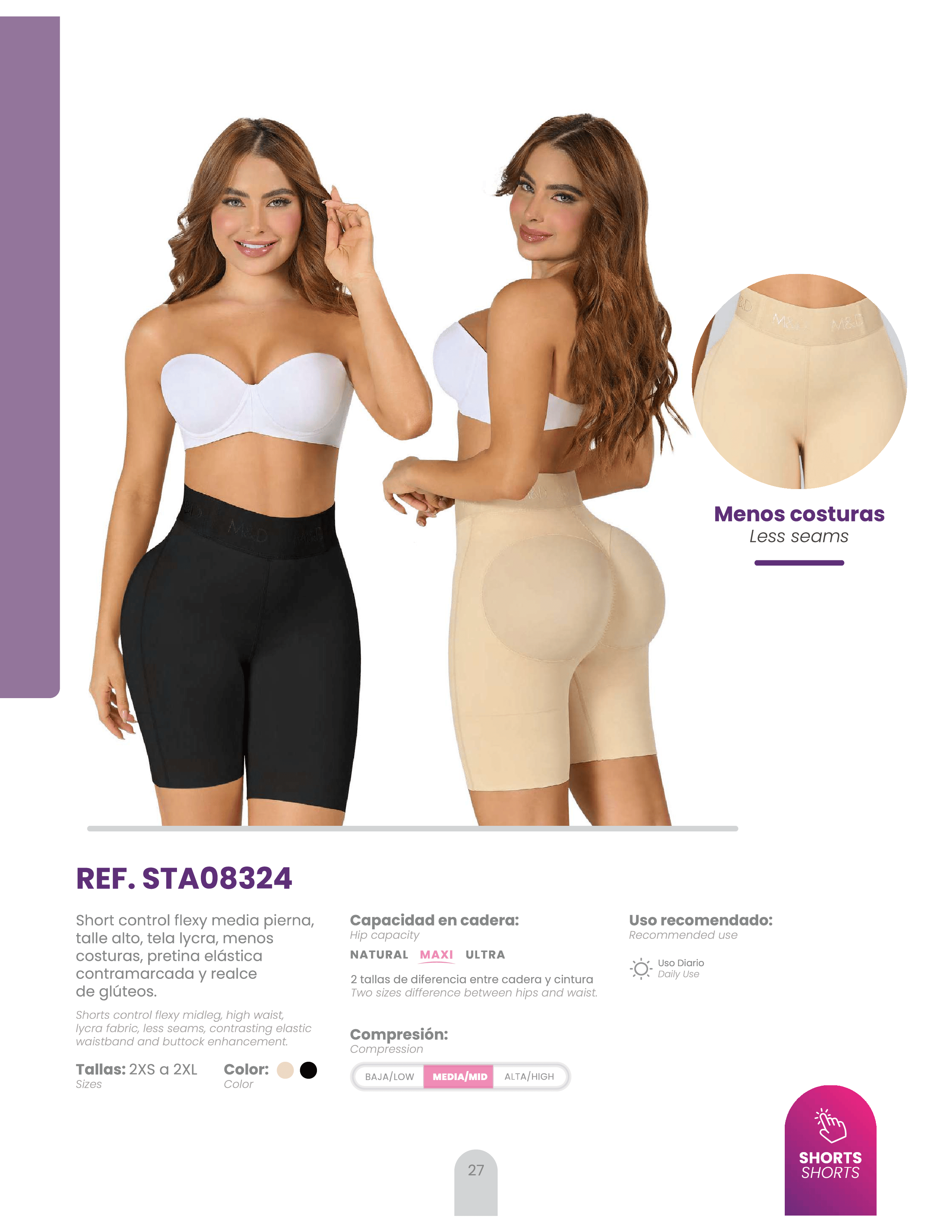 Flexy Control Mid Leg Shorts High Waist – Less Seams | REF. STA08324