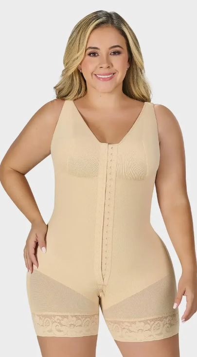 Short post-surgical faja plus size front view beige