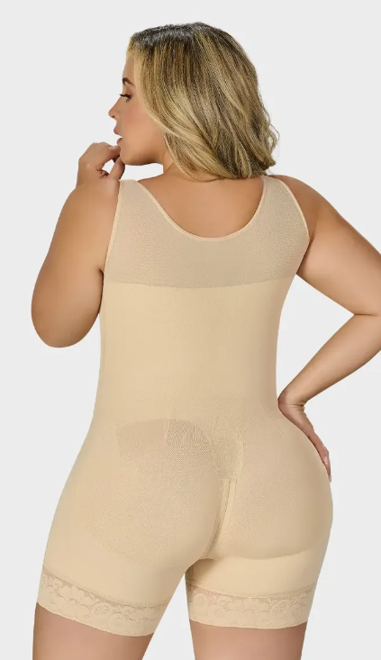 Short post-surgical faja back view beige